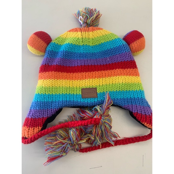 Kyber Outerwear Monkey Rainbow Winter Hat Cozy Warm Pom Pom Wool Colorful Cute - Picture 2 of 3